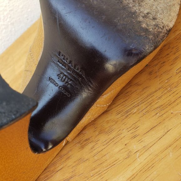 Vintage PRADA Camel Peep Toe Platform Heels - Picture 8 of 10
